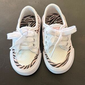 Toddler Girls' White & Pink Zebra-Accent Sperry shoes 5